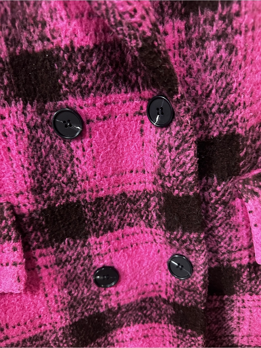 HYFVE Pink and Black Plaid Double-Breasted Pea Coat - Picture 4 of 10